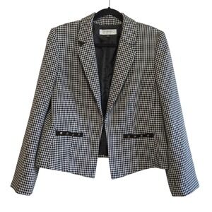 Tahari Arthur S Levine Women Houndstooth Blazer Black White Studded Cropped 16